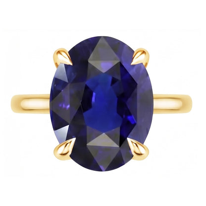 Natural Real ( Not Lab Grown )  Solitaire Ring Yellow Gold Oval Sri Lankan Sapphire 3.50 Carats