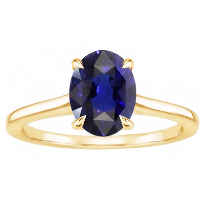 Natural Real ( Not Lab Grown )  Solitaire Ring Yellow Gold Oval Sri Lankan Sapphire 3.50 Carats