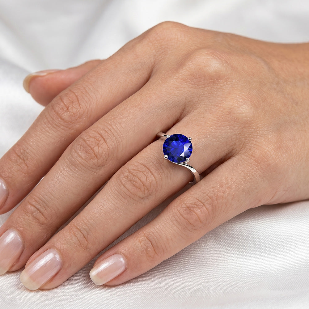 Natural Real ( Not Lab Grown )  Solitaire Round Blue Sapphire Ring 2.50 Carats Tension Style Shank