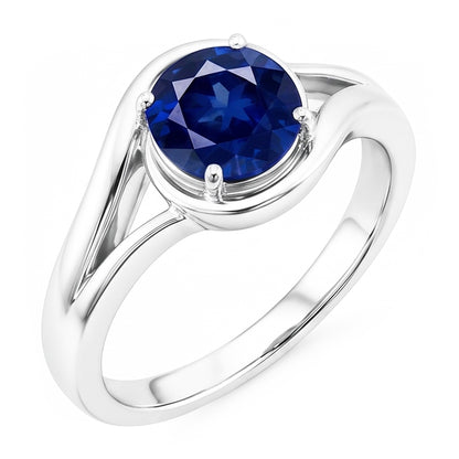 Natural Real ( Not Lab Grown )  Solitaire Round Blue Sapphire Ring Prong Set Split Shank Gold 2 Carats