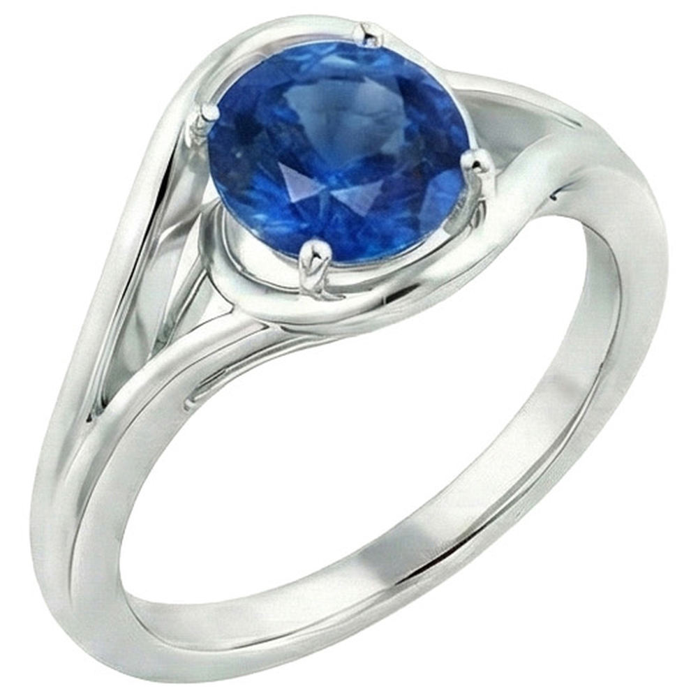 Natural Real ( Not Lab Grown )  Solitaire Round Blue Sapphire Ring Prong Set Split Shank Gold 2 Carats