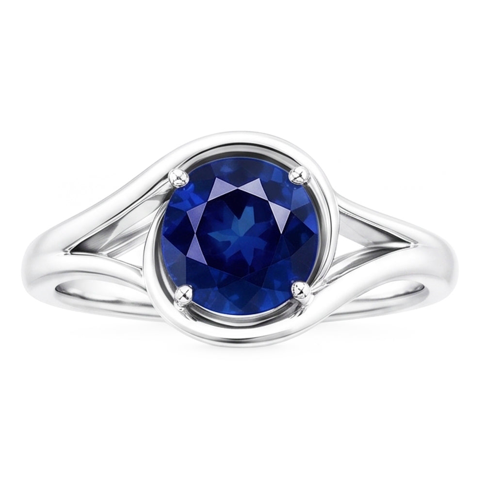 Natural Real ( Not Lab Grown )  Solitaire Round Blue Sapphire Ring Prong Set Split Shank Gold 2 Carats