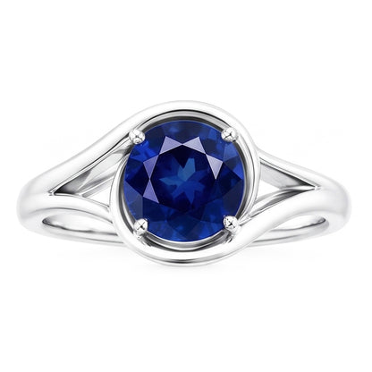 Natural Real ( Not Lab Grown )  Solitaire Round Blue Sapphire Ring Prong Set Split Shank Gold 2 Carats