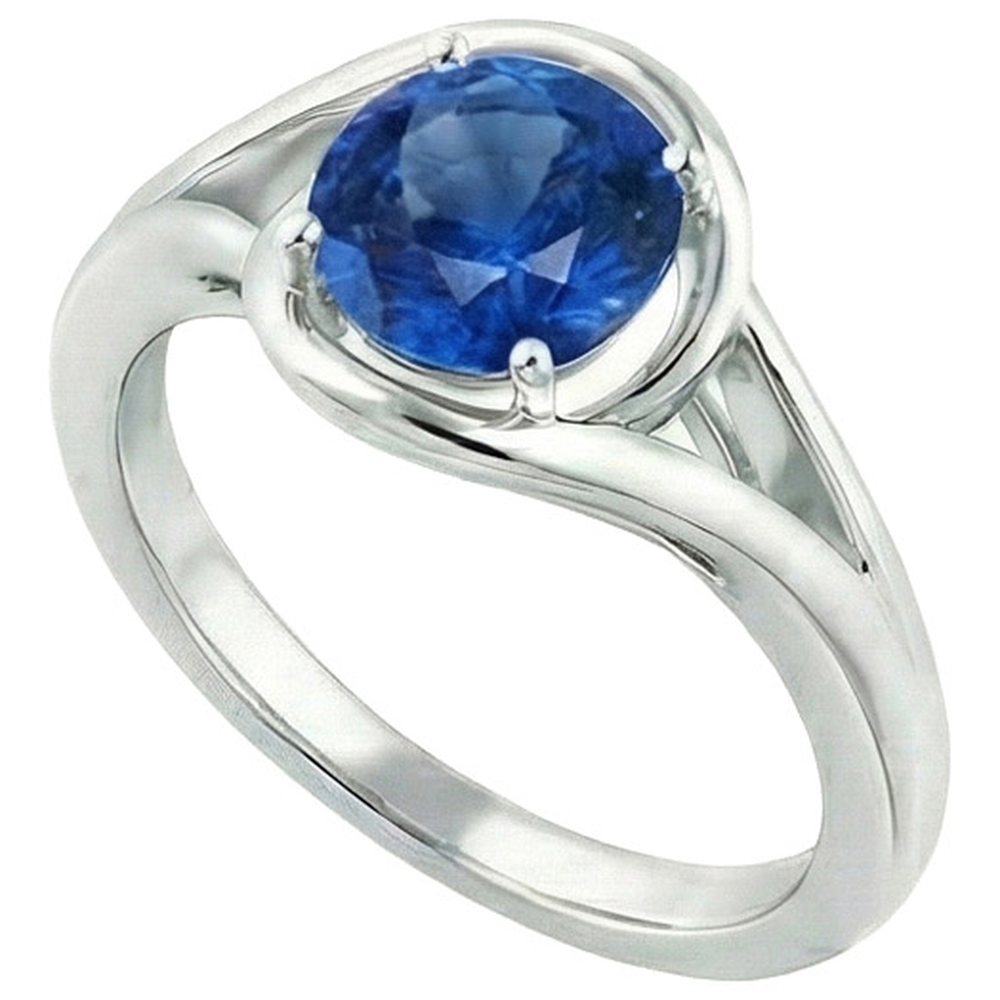 Natural Real ( Not Lab Grown )  Solitaire Round Blue Sapphire Ring Prong Set Split Shank Gold 2 Carats