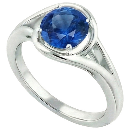 Natural Real ( Not Lab Grown )  Solitaire Round Blue Sapphire Ring Prong Set Split Shank Gold 2 Carats