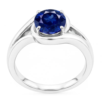 Natural Real ( Not Lab Grown )  Solitaire Round Blue Sapphire Ring Prong Set Split Shank Gold 2 Carats