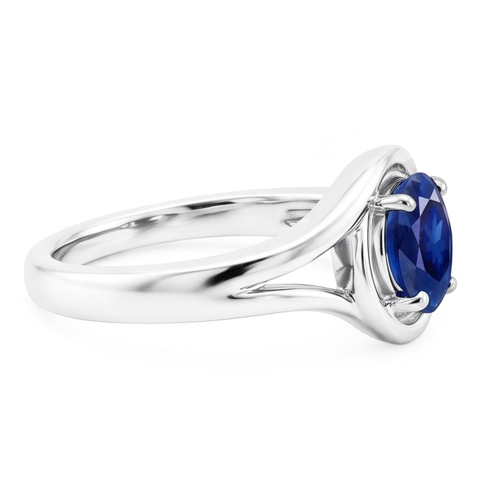 Natural Real ( Not Lab Grown )  Solitaire Round Blue Sapphire Ring Prong Set Split Shank Gold 2 Carats