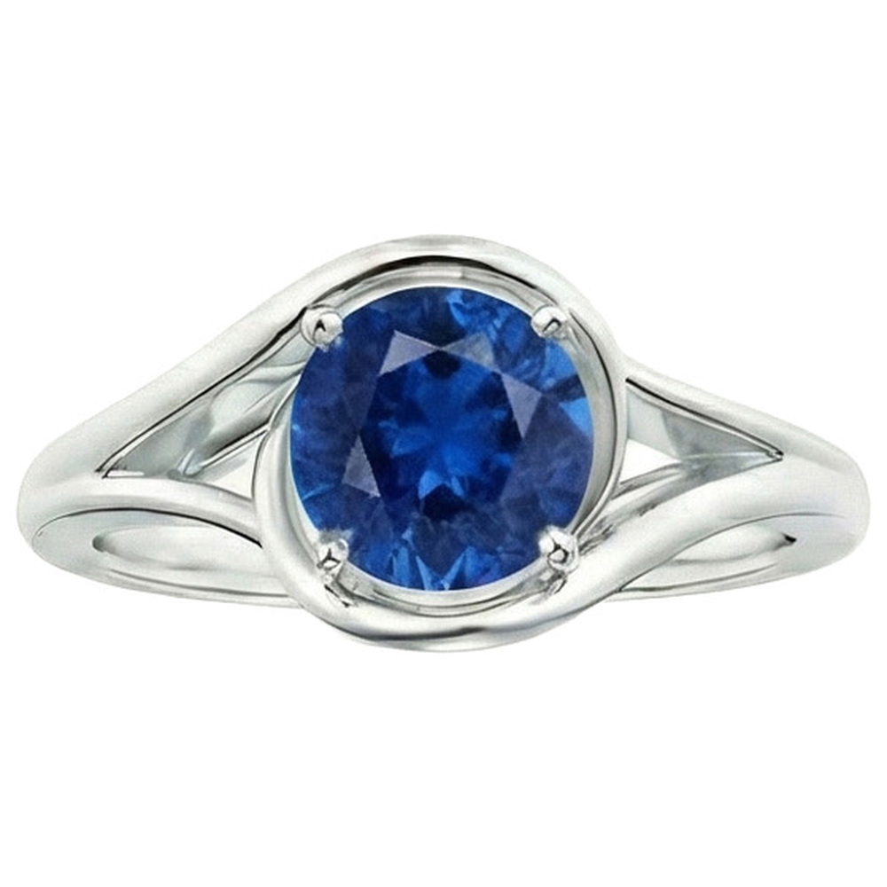 Natural Real ( Not Lab Grown )  Solitaire Round Blue Sapphire Ring Prong Set Split Shank Gold 2 Carats