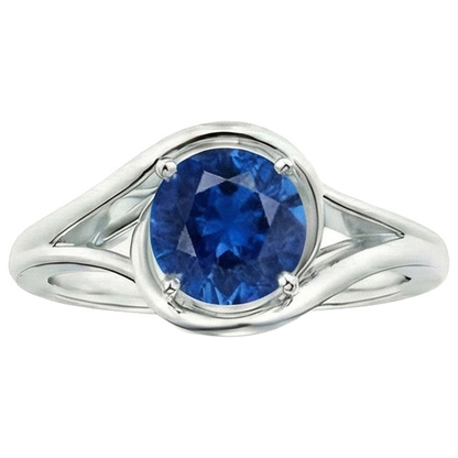 Natural Real ( Not Lab Grown )  Solitaire Round Blue Sapphire Ring Prong Set Split Shank Gold 2 Carats