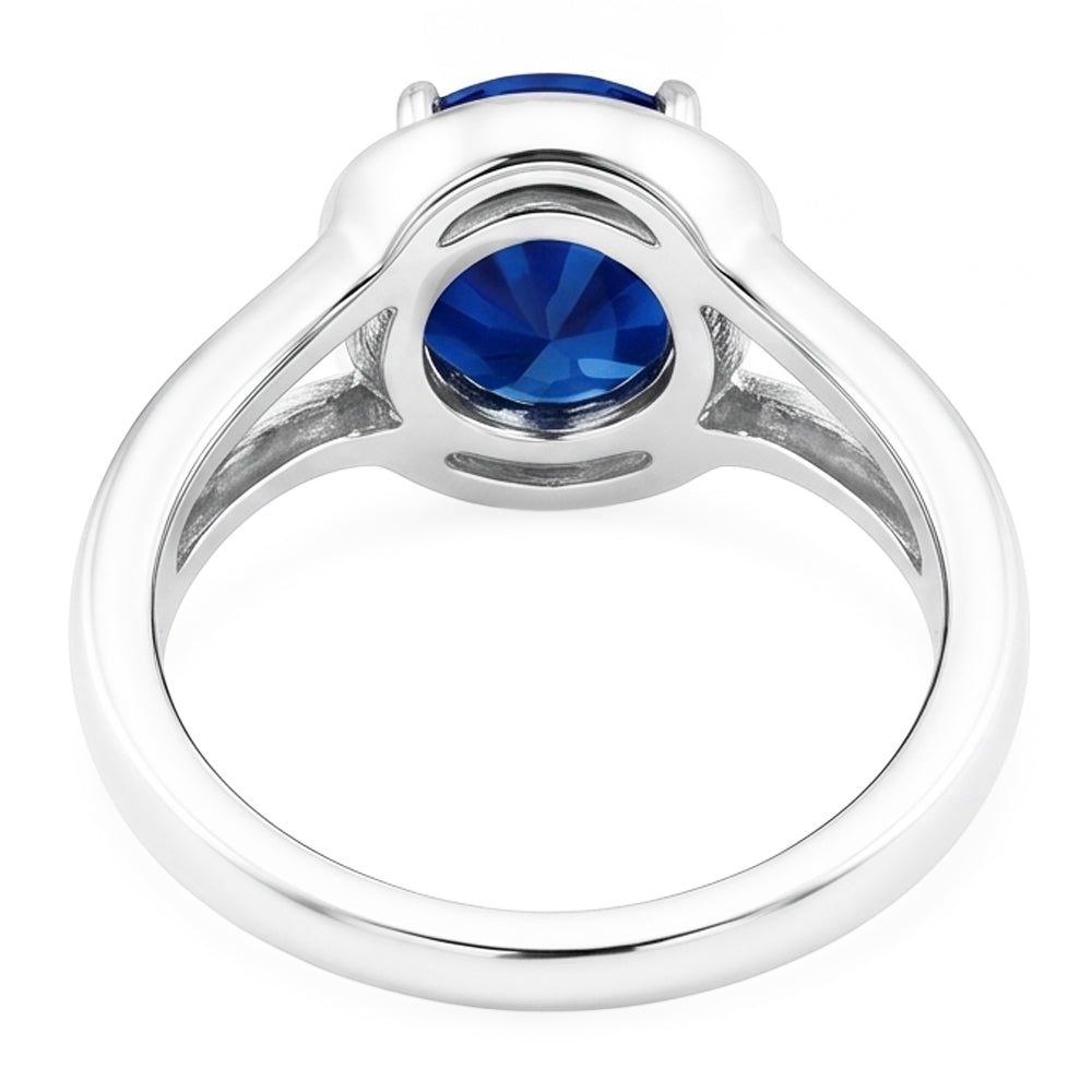 Natural Real ( Not Lab Grown )  Solitaire Round Blue Sapphire Ring Prong Set Split Shank Gold 2 Carats