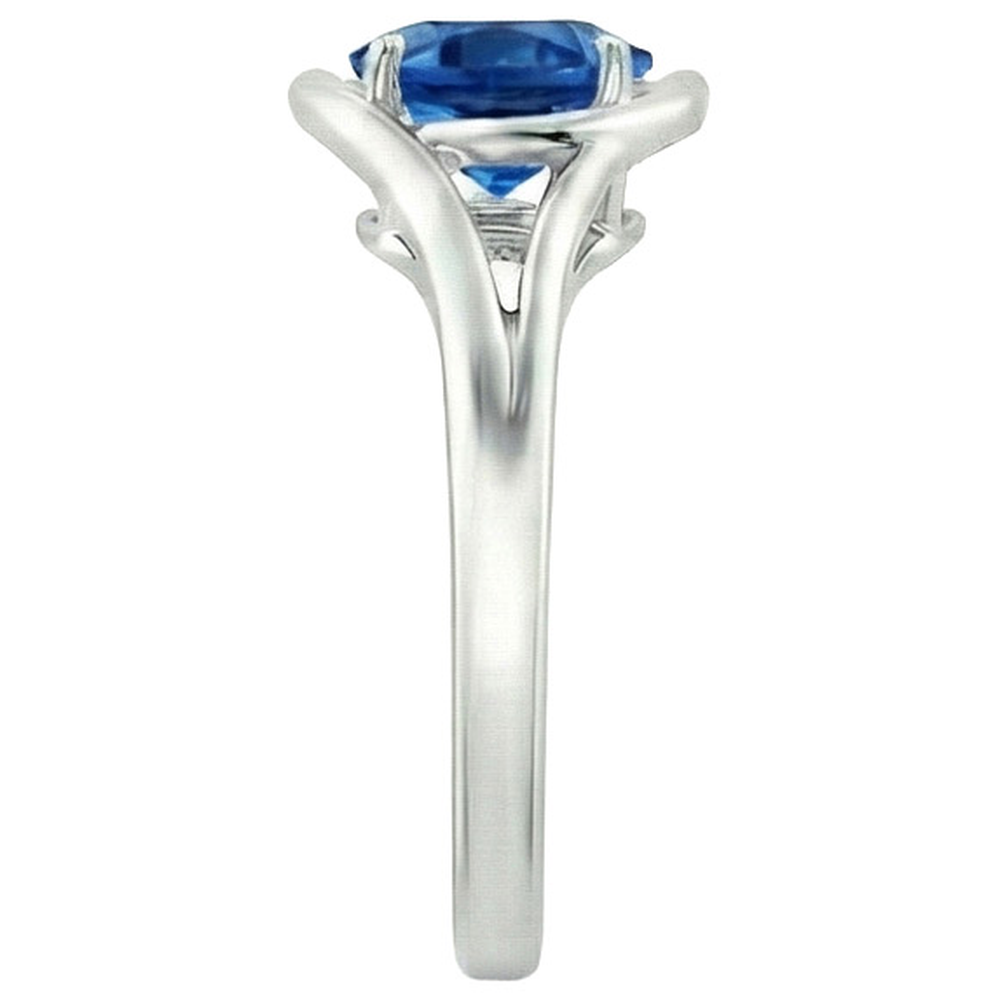 Natural Real ( Not Lab Grown )  Solitaire Round Blue Sapphire Ring Prong Set Split Shank Gold 2 Carats