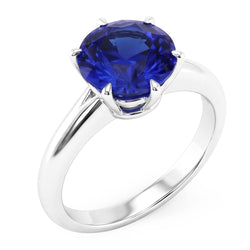 Natural Real ( Not Lab Grown )  Solitaire Round Shaped Blue Sapphire Ring Prong Set