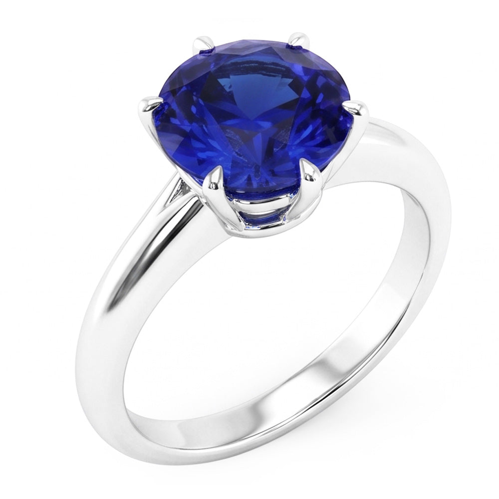 Natural Real ( Not Lab Grown )  Solitaire Round Shaped Blue Sapphire Ring Prong Set