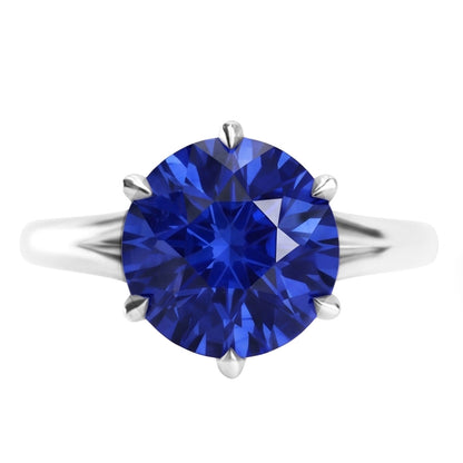 Natural Real ( Not Lab Grown )  Solitaire Round Shaped Blue Sapphire Ring Prong Set