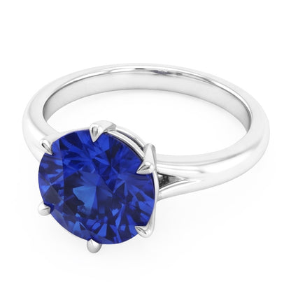 Natural Real ( Not Lab Grown )  Solitaire Round Shaped Blue Sapphire Ring Prong Set