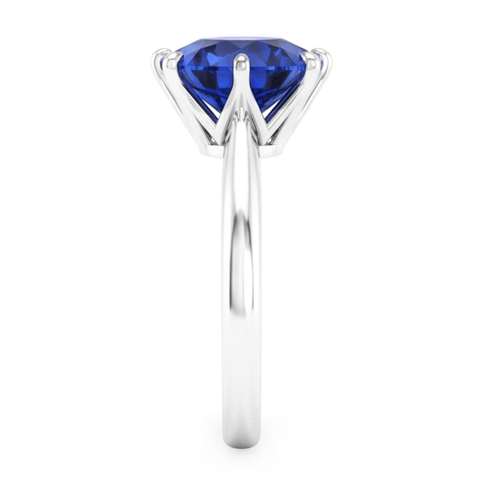 Natural Real ( Not Lab Grown )  Solitaire Round Shaped Blue Sapphire Ring Prong Set