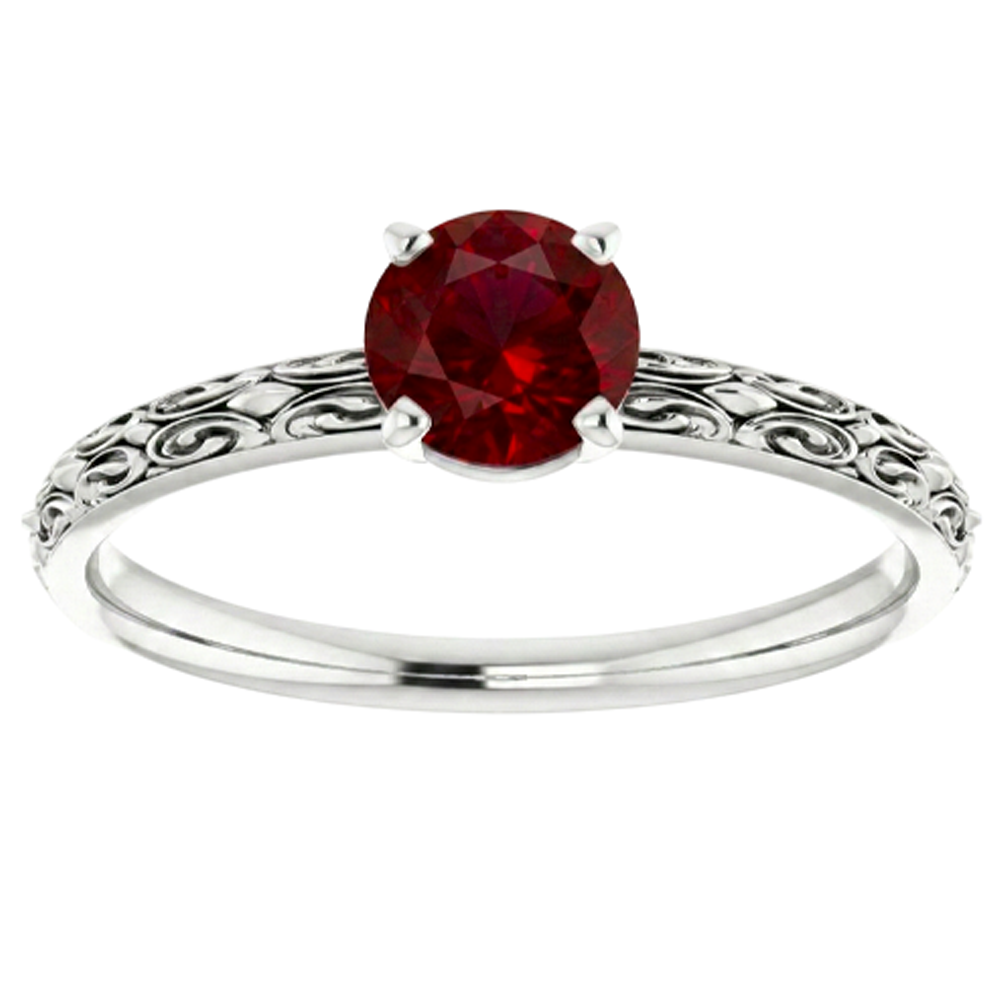 Natural Real ( Not Lab Grown )  Solitaire Ruby Antique Style Ring 1.50 Carats White Gold 14K