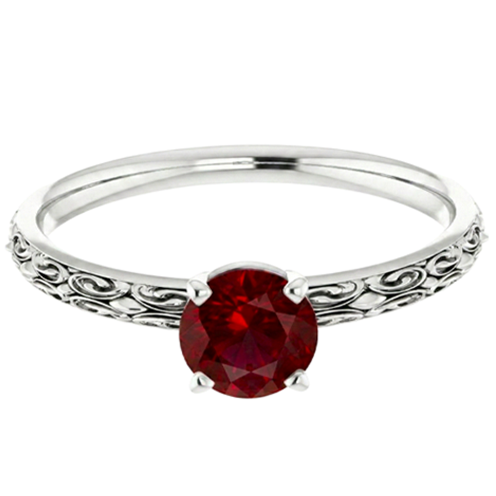 Natural Real ( Not Lab Grown )  Solitaire Ruby Antique Style Ring 1.50 Carats White Gold 14K