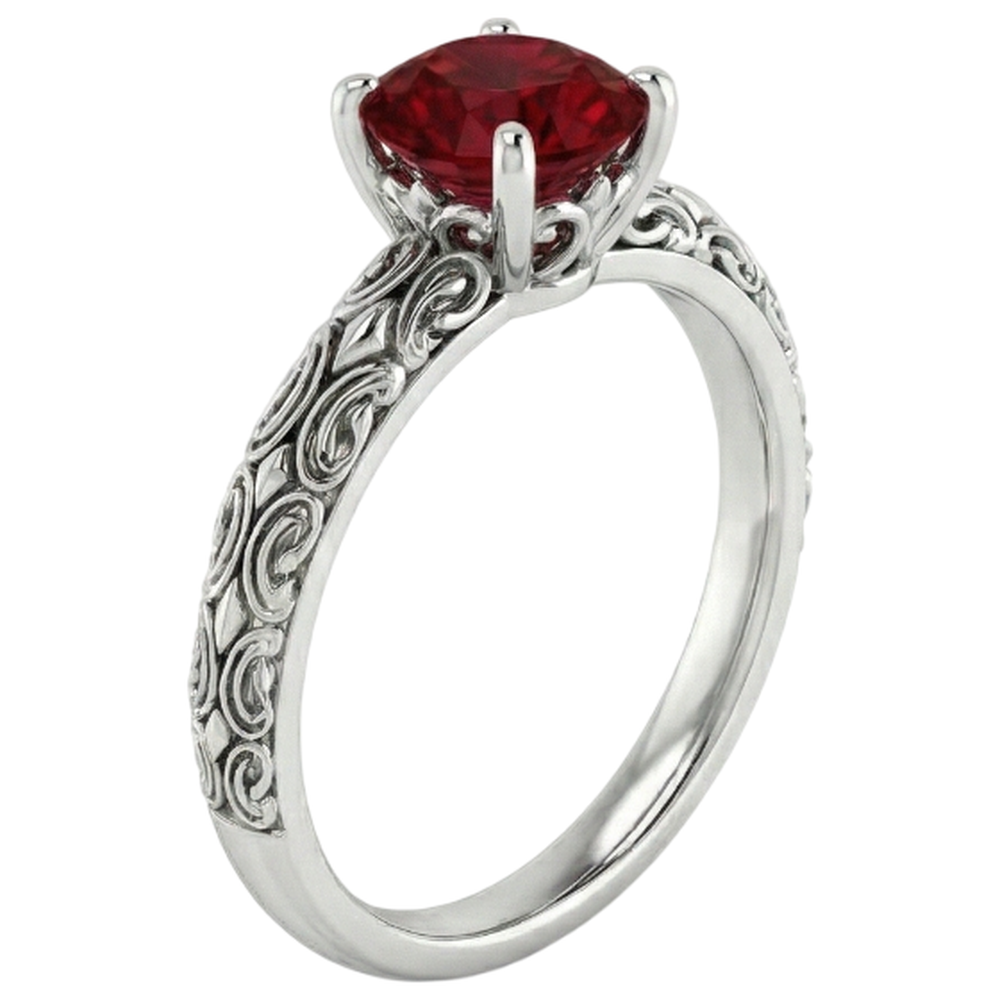 Natural Real ( Not Lab Grown )  Solitaire Ruby Antique Style Ring 1.50 Carats White Gold 14K