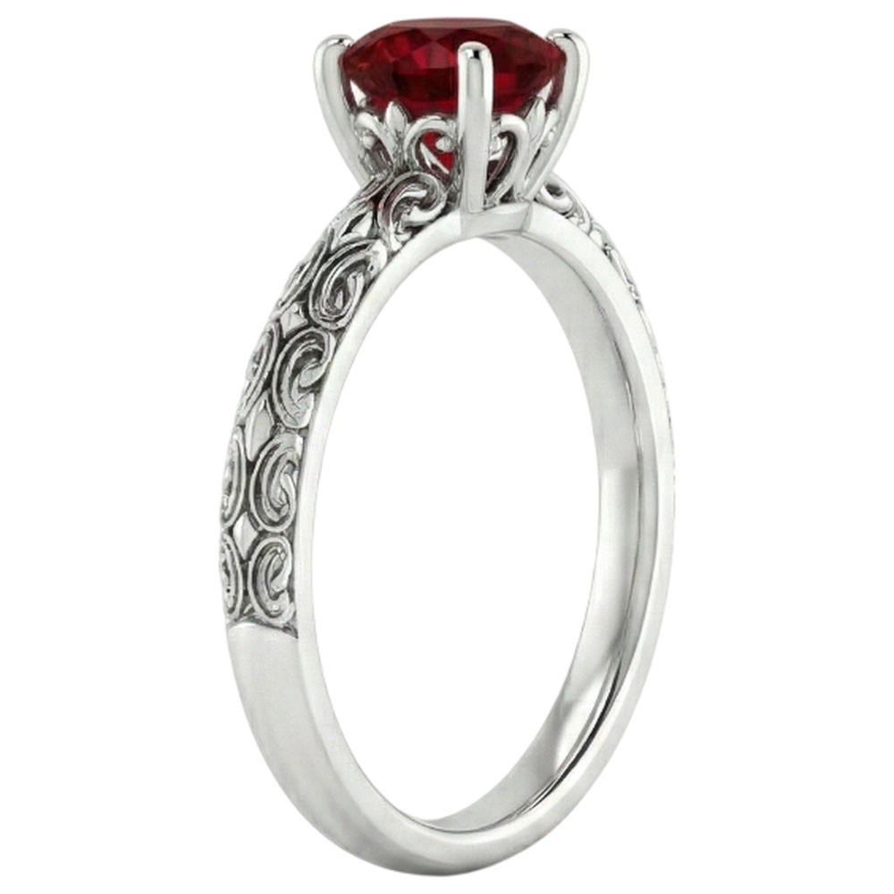 Natural Real ( Not Lab Grown )  Solitaire Ruby Antique Style Ring 1.50 Carats White Gold 14K