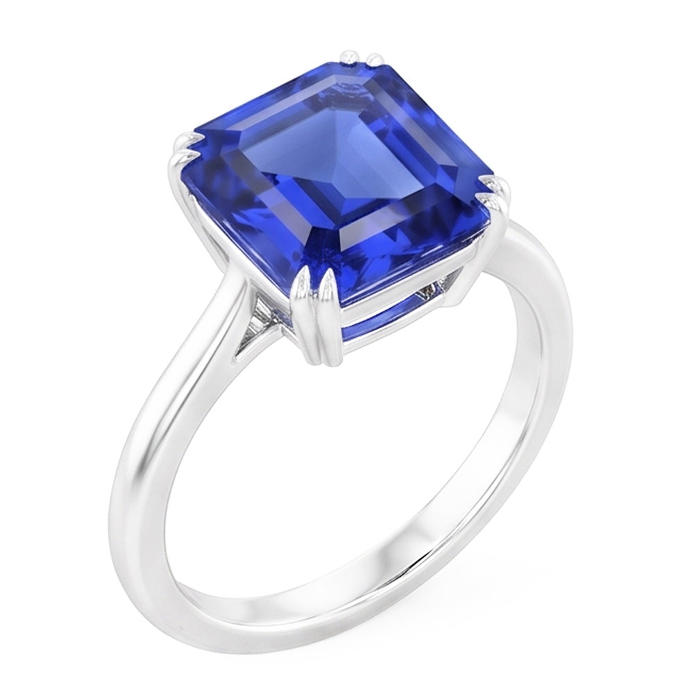 Natural Real ( Not Lab Grown )  Solitaire Sapphire Ring Asscher Cut Double Prong Gold 14K 2.50 Carats