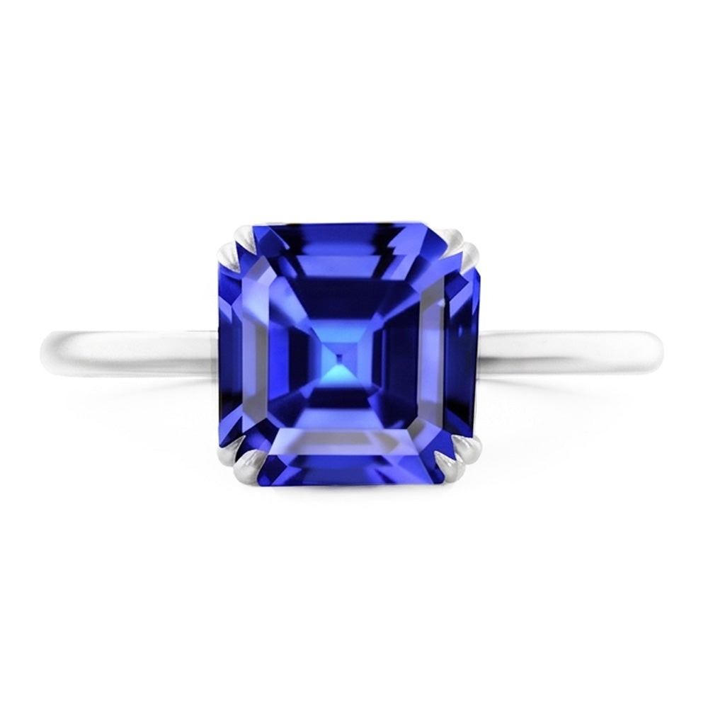 Natural Real ( Not Lab Grown )  Solitaire Sapphire Ring Asscher Cut Double Prong Gold 14K 2.50 Carats