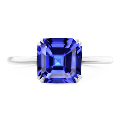Natural Real ( Not Lab Grown )  Solitaire Sapphire Ring Asscher Cut Double Prong Gold 14K 2.50 Carats
