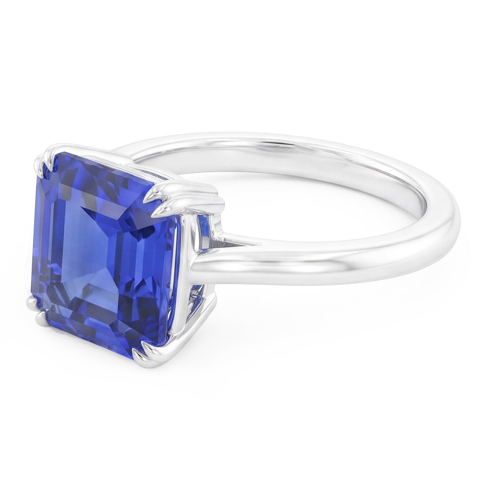 Natural Real ( Not Lab Grown )  Solitaire Sapphire Ring Asscher Cut Double Prong Gold 14K 2.50 Carats