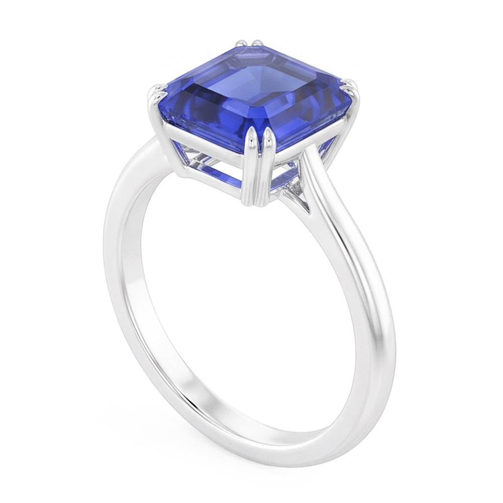 Natural Real ( Not Lab Grown )  Solitaire Sapphire Ring Asscher Cut Double Prong Gold 14K 2.50 Carats