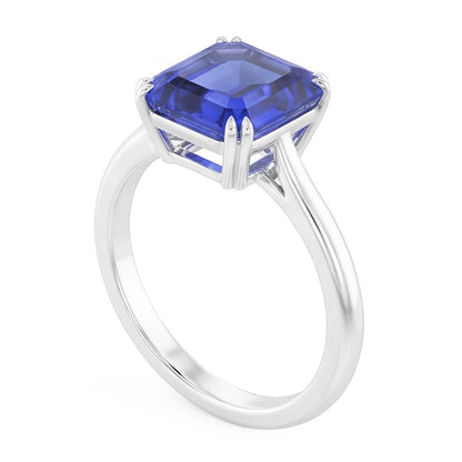 Natural Real ( Not Lab Grown )  Solitaire Sapphire Ring Asscher Cut Double Prong Gold 14K 2.50 Carats