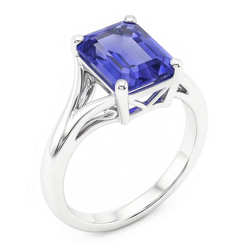 Natural Real ( Not Lab Grown )  Solitaire Split Shank Emerald Light Blue Sapphire Ring 2 Carats