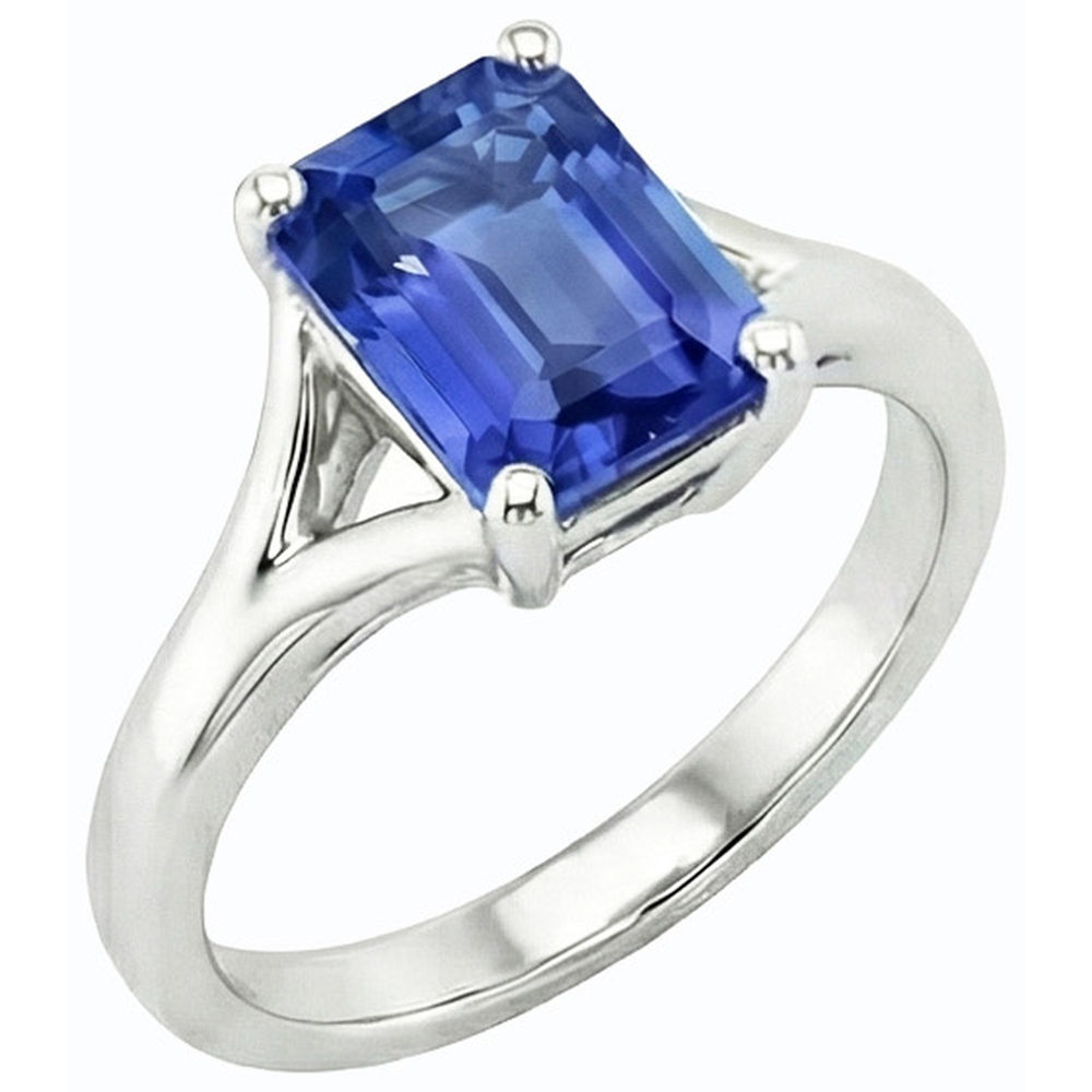 Natural Real ( Not Lab Grown )  Solitaire Split Shank Emerald Light Blue Sapphire Ring 2 Carats