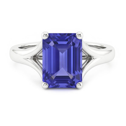 Natural Real ( Not Lab Grown )  Solitaire Split Shank Emerald Light Blue Sapphire Ring 2 Carats