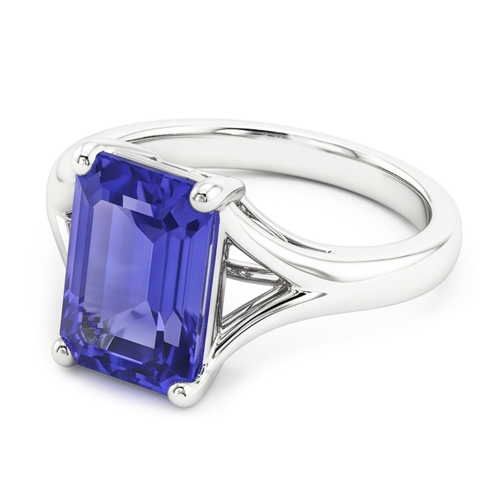 Natural Real ( Not Lab Grown )  Solitaire Split Shank Emerald Light Blue Sapphire Ring 2 Carats