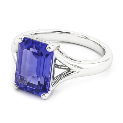 Natural Real ( Not Lab Grown )  Solitaire Split Shank Emerald Light Blue Sapphire Ring 2 Carats