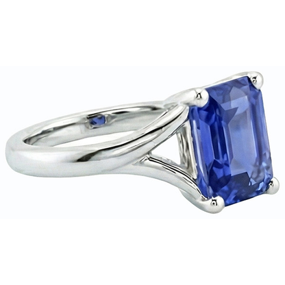Natural Real ( Not Lab Grown )  Solitaire Split Shank Emerald Light Blue Sapphire Ring 2 Carats