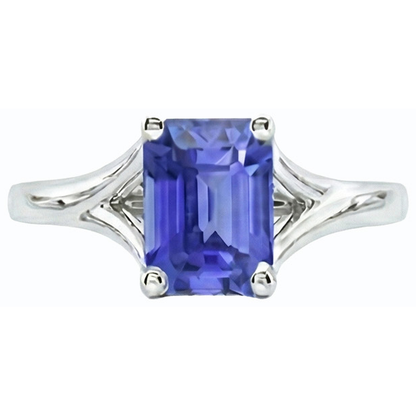Natural Real ( Not Lab Grown )  Solitaire Split Shank Emerald Light Blue Sapphire Ring 2 Carats