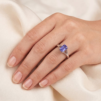 Natural Real ( Not Lab Grown )  Solitaire Split Shank Emerald Light Blue Sapphire Ring 2 Carats