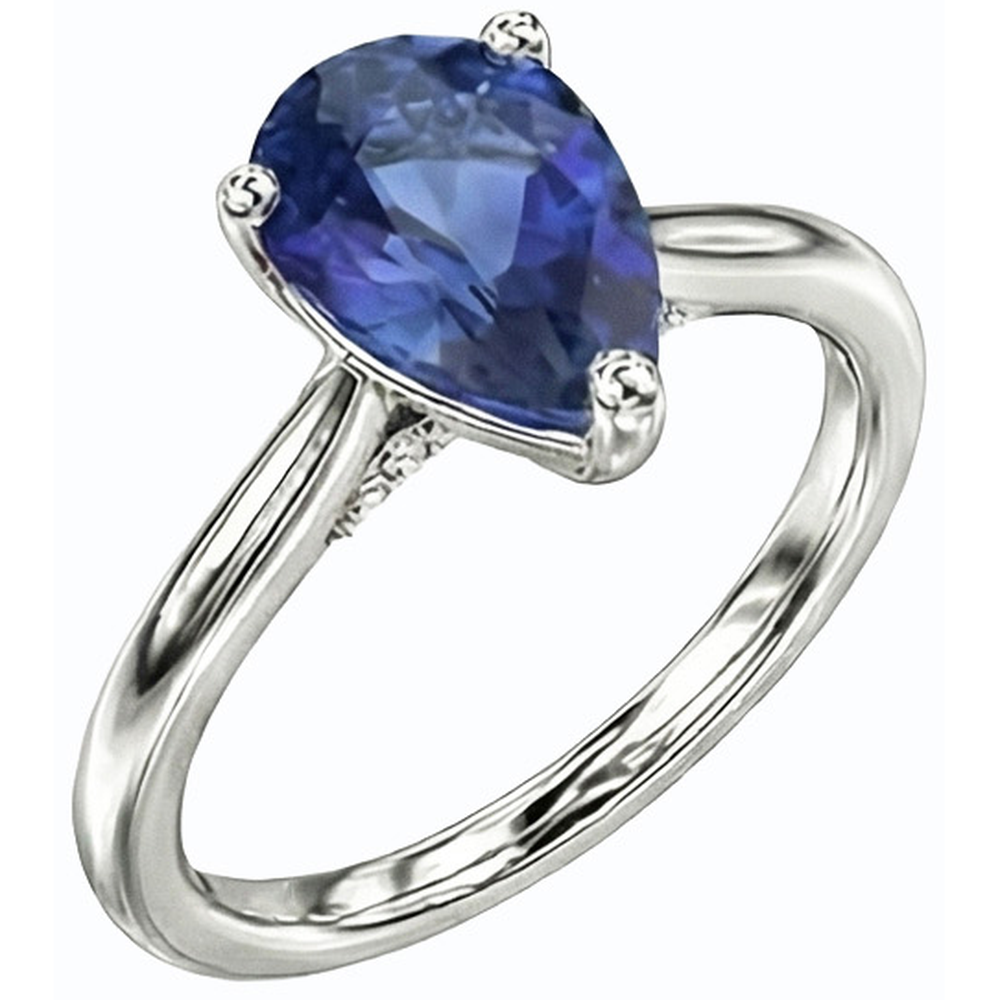 Natural Real ( Not Lab Grown )  Solitaire Sri Lankan Sapphire Ring 14K Gold Pear Shaped 2.50 Carats