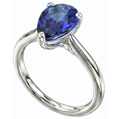 Natural Real ( Not Lab Grown )  Solitaire Sri Lankan Sapphire Ring 14K Gold Pear Shaped 2.50 Carats