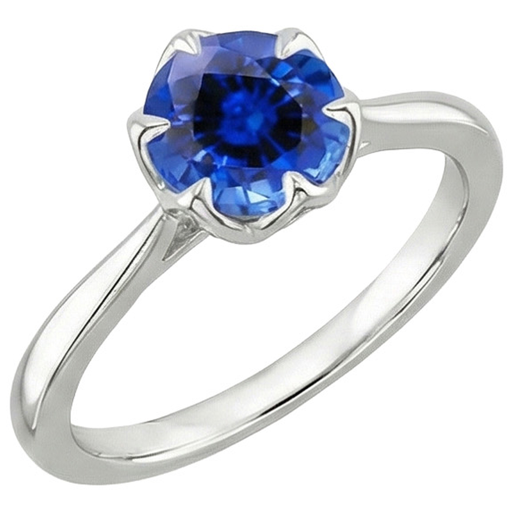 Natural Real ( Not Lab Grown )  Solitaire Sri Lankan Sapphire Ring 2 Carats Tapered Shank White Gold