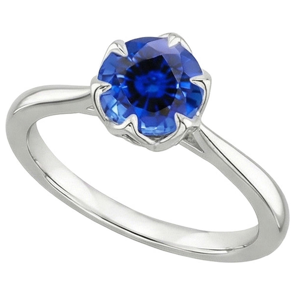 Natural Real ( Not Lab Grown )  Solitaire Sri Lankan Sapphire Ring 2 Carats Tapered Shank White Gold