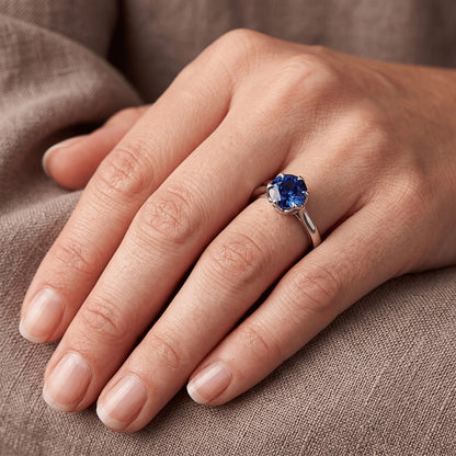 Natural Real ( Not Lab Grown )  Solitaire Sri Lankan Sapphire Ring 2 Carats Tapered Shank White Gold