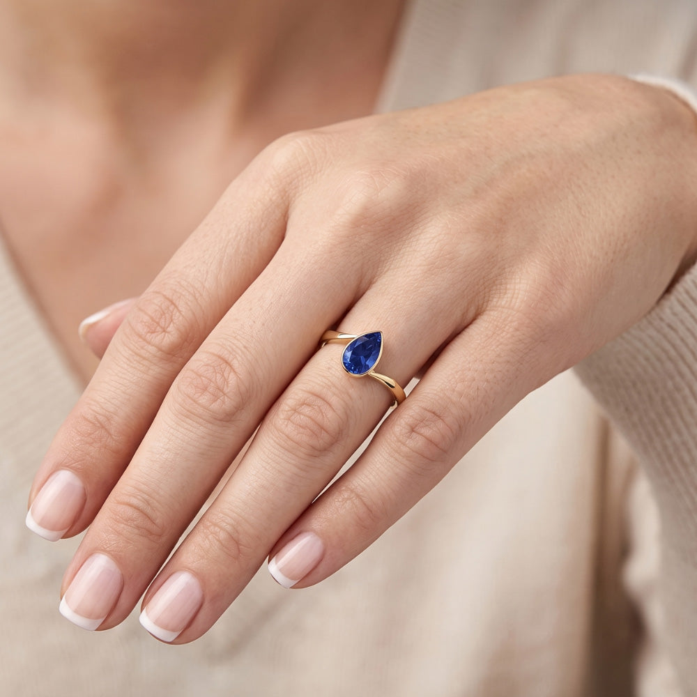 Natural Real ( Not Lab Grown )  Solitaire Sri Lankan Sapphire Ring Bezel Set Yellow Gold 1.50 Carats