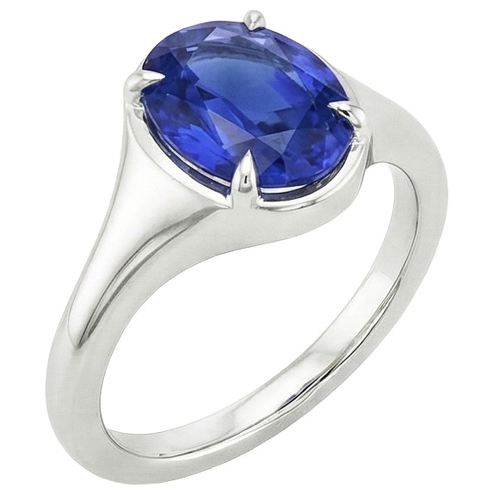 Natural Real ( Not Lab Grown )  Solitaire Sri Lankan Sapphire Ring White Gold 14K Oval Cut 3 Carats