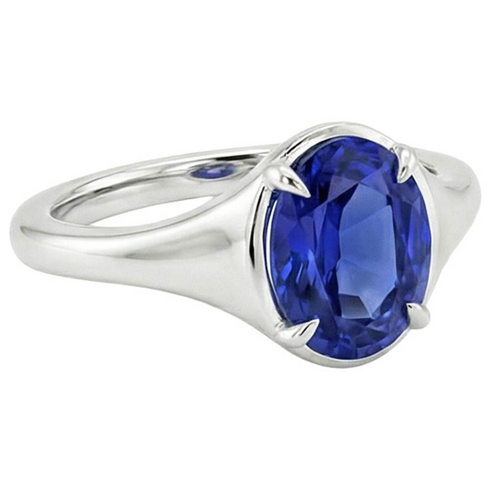 Natural Real ( Not Lab Grown )  Solitaire Sri Lankan Sapphire Ring White Gold 14K Oval Cut 3 Carats