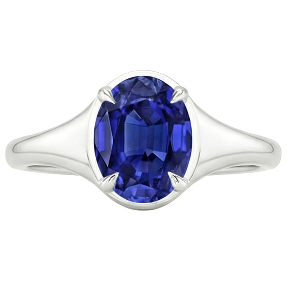 Natural Real ( Not Lab Grown )  Solitaire Sri Lankan Sapphire Ring White Gold 14K Oval Cut 3 Carats
