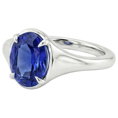 Natural Real ( Not Lab Grown )  Solitaire Sri Lankan Sapphire Ring White Gold 14K Oval Cut 3 Carats