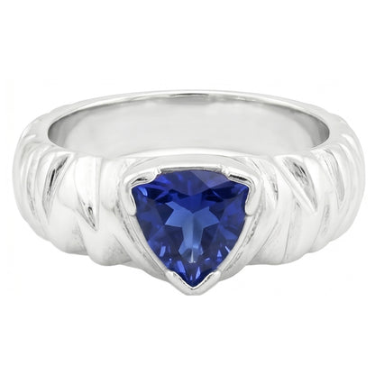 Natural Real ( Not Lab Grown )  Solitaire Trillion Ring V Prong Blue Sapphire Vintage Style 1 Carat