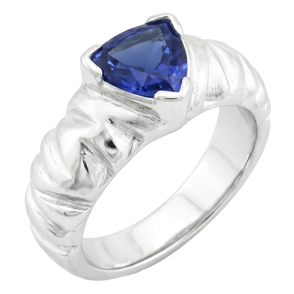 Natural Real ( Not Lab Grown )  Solitaire Trillion Ring V Prong Blue Sapphire Vintage Style 1 Carat